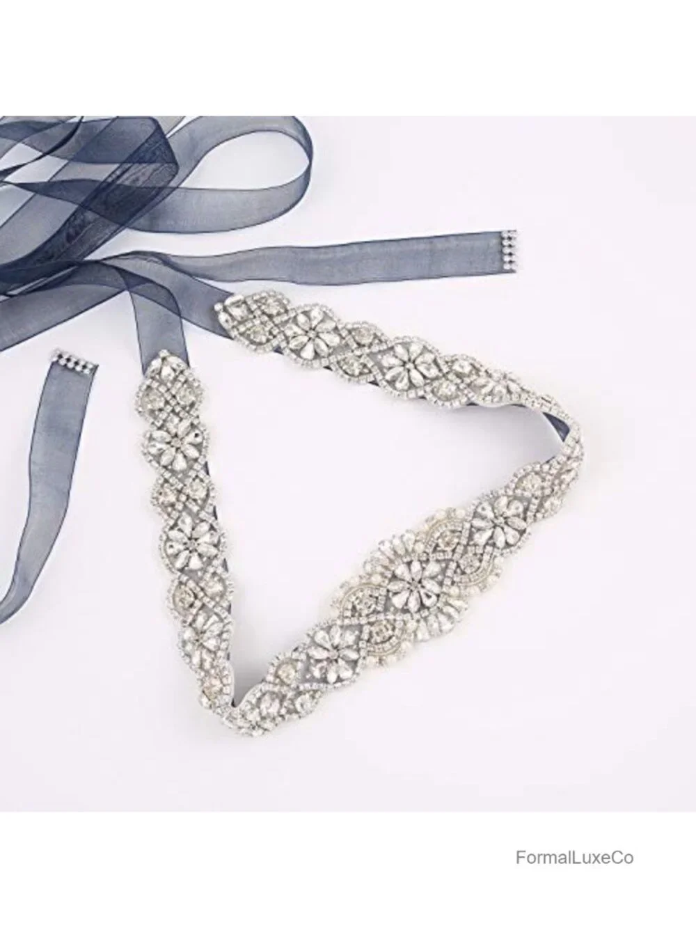 Rhinestone Beaded Sash Organza Bridal Belt Wedding Gown Plus Size